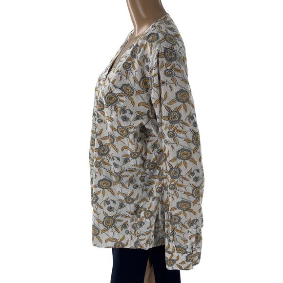 Orvis White Floral Cotton V Neck Button Down Top - Picture 5 of 10